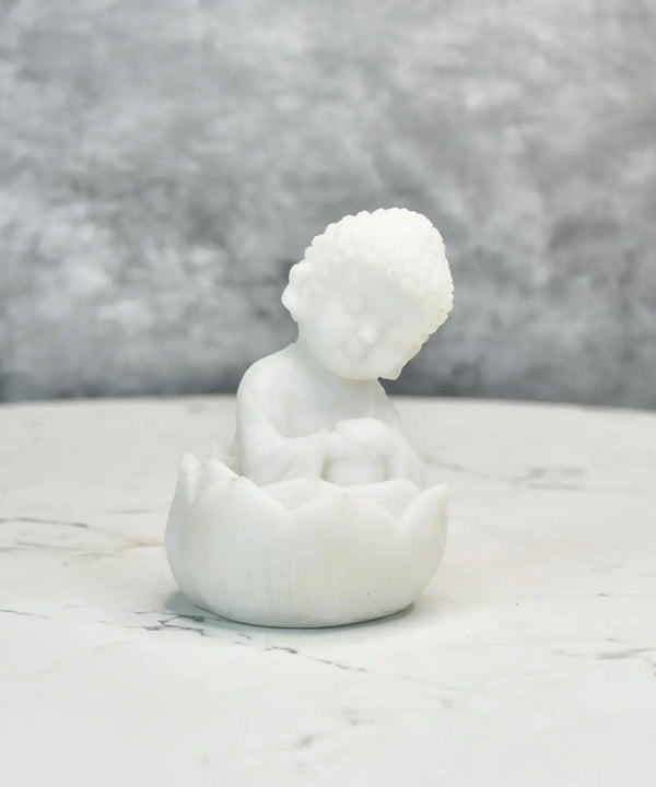 Sowpeace Resting Baby Monk | Elegant White Resin Spiritual Figurine for Peaceful Home Décor & Gifting — main view
