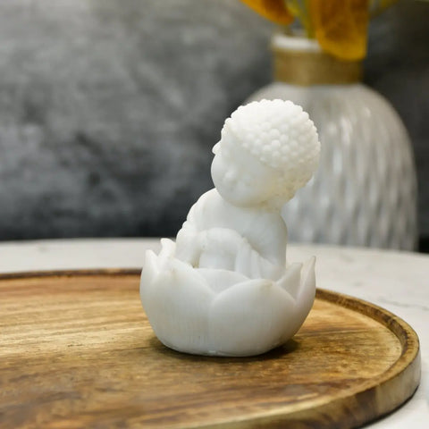 Sowpeace Resting Baby Monk | Elegant White Resin Spiritual Figurine for Peaceful Home Décor & Gifting