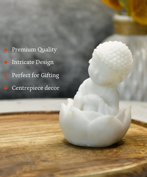 Sowpeace Resting Baby Monk | Elegant White Resin Spiritual Figurine for Peaceful Home Décor & Gifting — image 3