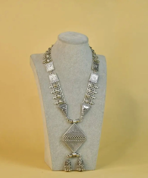 Sowpeace Rhombus Pendant Necklace: German Silver, Black & Dzi Beads — image 4
