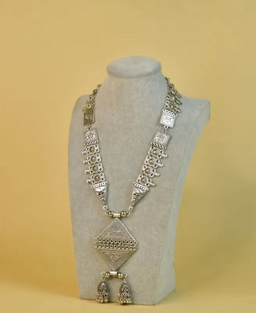 Sowpeace Rhombus Pendant Necklace: German Silver, Black & Dzi Beads — alternate view