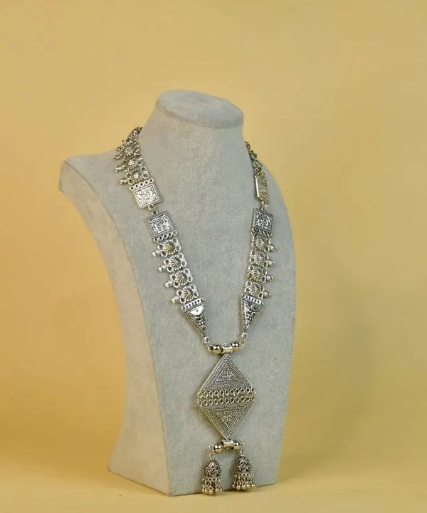 Sowpeace Rhombus Pendant Necklace: German Silver, Black & Dzi Beads — image 3