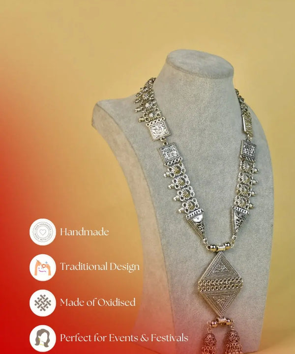 Sowpeace Rhombus Pendant Necklace: German Silver, Black & Dzi Beads — image 6