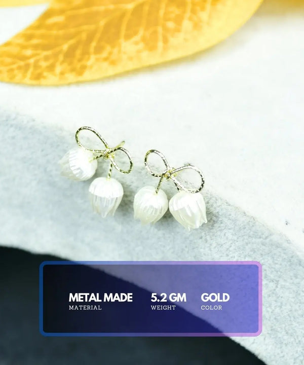 Sowpeace Ribbon Flower Gold Stainless Steel Earrings | Elegant One‑Size Lightweight Jewelry for Women & Daily Wear — image 3