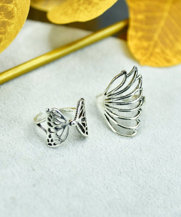 Sowpeace Rose Silver Butterfly Ring Set Stainless Steel | Elegant One‑Size Adjustable Jewelry for Women & Men — main view