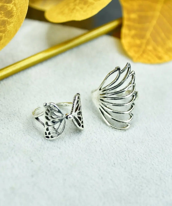 Sowpeace Rose Silver Butterfly Ring Set Stainless Steel | Elegant One‑Size Adjustable Jewelry for Women & Men — main view