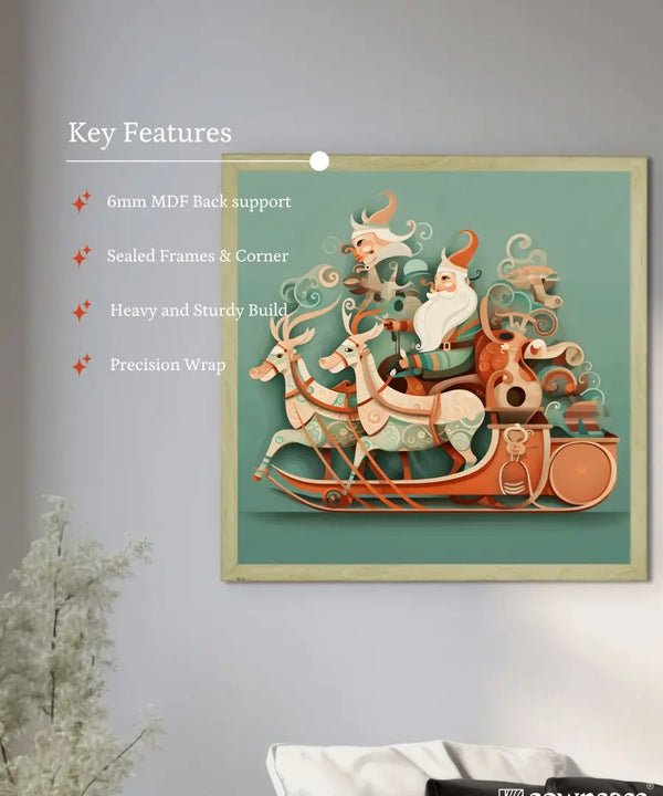 Sowpeace: Santa & Reindeer – Premium Wall Art Wonderland – Handcrafted Indian-Inspired Prints for Stylish Holiday Decor — image 6