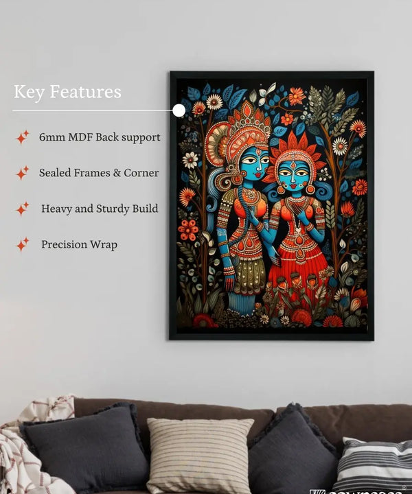 Sowpeace Serenity: Handcrafted Krishna & Radha's Bliss – Premium Indian-Inspired Canvas Wall Print for Spiritual Home Decor — image 6