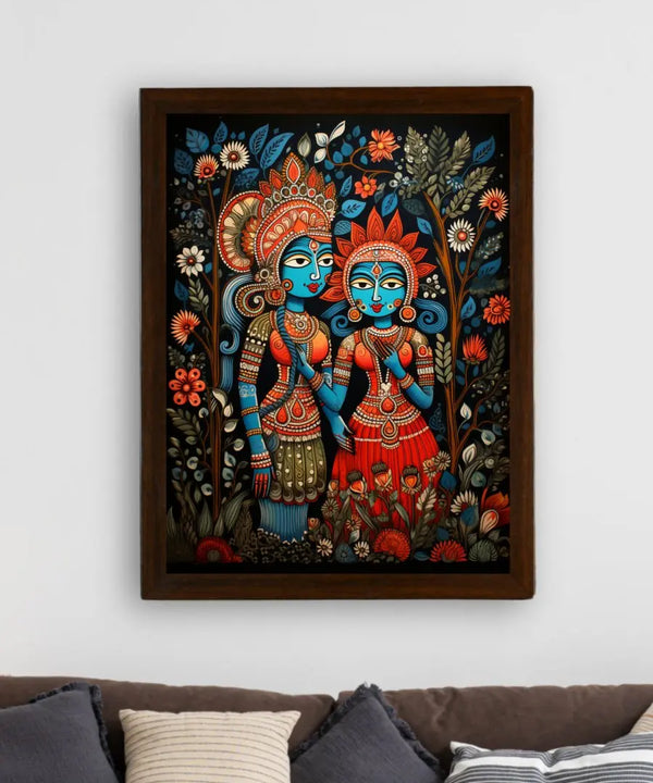 Sowpeace Serenity: Handcrafted Krishna & Radha's Bliss – Premium Indian-Inspired Canvas Wall Print for Spiritual Home Decor — image 3