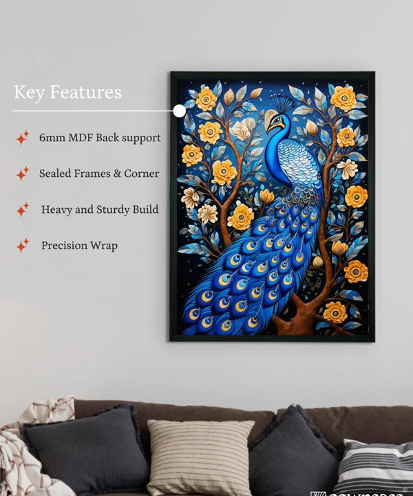 Sowpeace Serenity: Handcrafted Peacock's Tranquil Aura – Premium Indian-Inspired Canvas Art for Elegant Home Decor — image 6