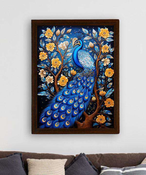 Sowpeace Serenity: Handcrafted Peacock's Tranquil Aura – Premium Indian-Inspired Canvas Art for Elegant Home Decor — image 3