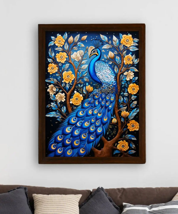 Sowpeace Serenity: Handcrafted Peacock's Tranquil Aura – Premium Indian-Inspired Canvas Art for Elegant Home Decor — image 3
