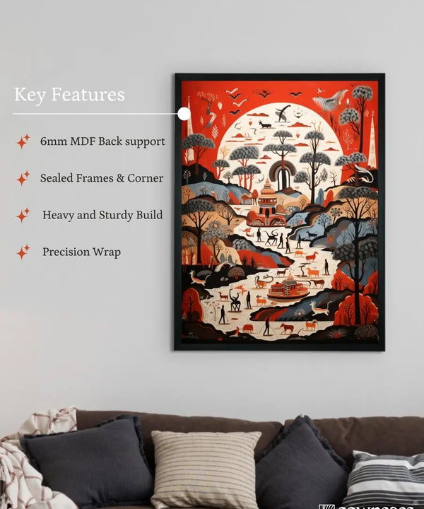 Sowpeace Serenity: Handcrafted Sunlit Birdsong Symphony – Premium Indian-Inspired Canvas Print for Elegant Home Decoration — image 6