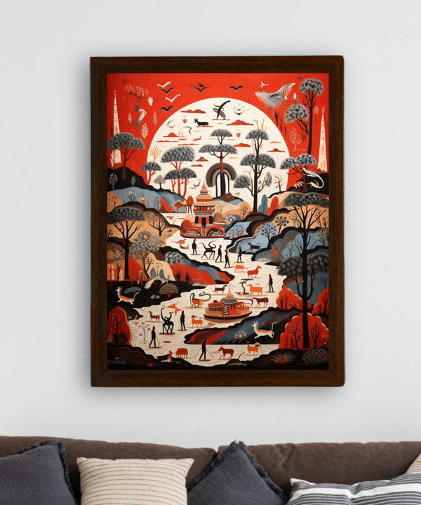 Sowpeace Serenity: Handcrafted Sunlit Birdsong Symphony – Premium Indian-Inspired Canvas Print for Elegant Home Decoration — image 3