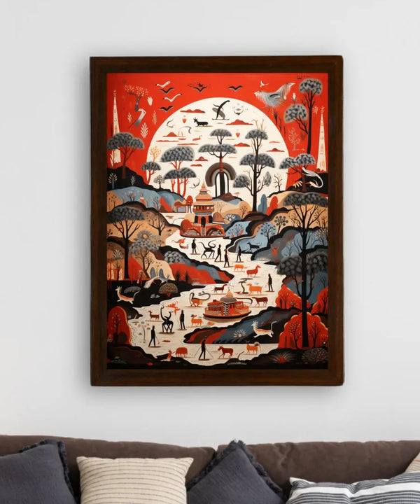 Sowpeace Serenity: Handcrafted Sunlit Birdsong Symphony – Premium Indian-Inspired Canvas Print for Elegant Home Decoration — image 3