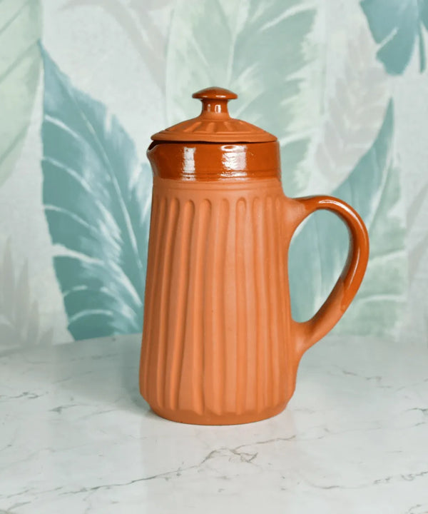 Sowpeace Small Terracotta Ceramic Pitcher with Lid – Handcrafted Mini Water Jug for Rustic Kitchen & Table Décor – 1000ml — main view