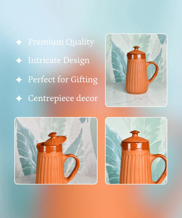 Sowpeace Small Terracotta Ceramic Pitcher with Lid – Handcrafted Mini Water Jug for Rustic Kitchen & Table Décor – 1000ml — image 7