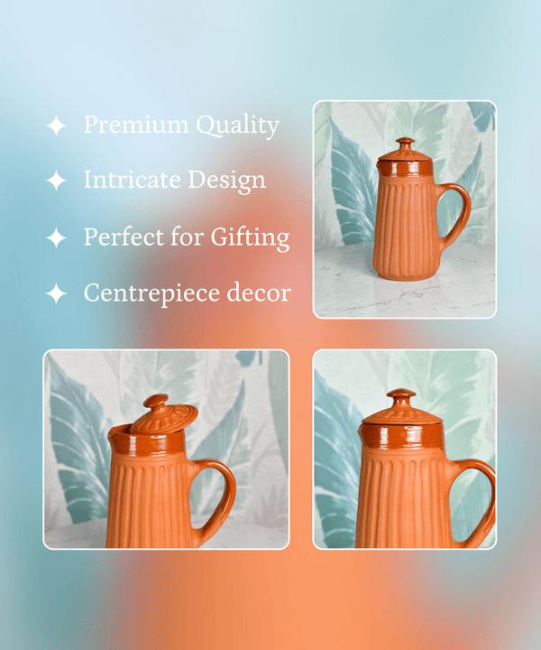 Sowpeace Small Terracotta Ceramic Pitcher with Lid – Handcrafted Mini Water Jug for Rustic Kitchen & Table Décor – 1000ml — image 7