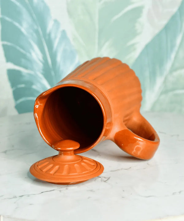 Sowpeace Small Terracotta Ceramic Pitcher with Lid – Handcrafted Mini Water Jug for Rustic Kitchen & Table Décor – 1000ml — image 2