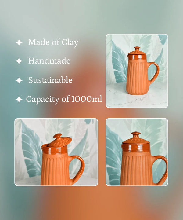 Sowpeace Small Terracotta Ceramic Pitcher with Lid – Handcrafted Mini Water Jug for Rustic Kitchen & Table Décor – 1000ml — image 3