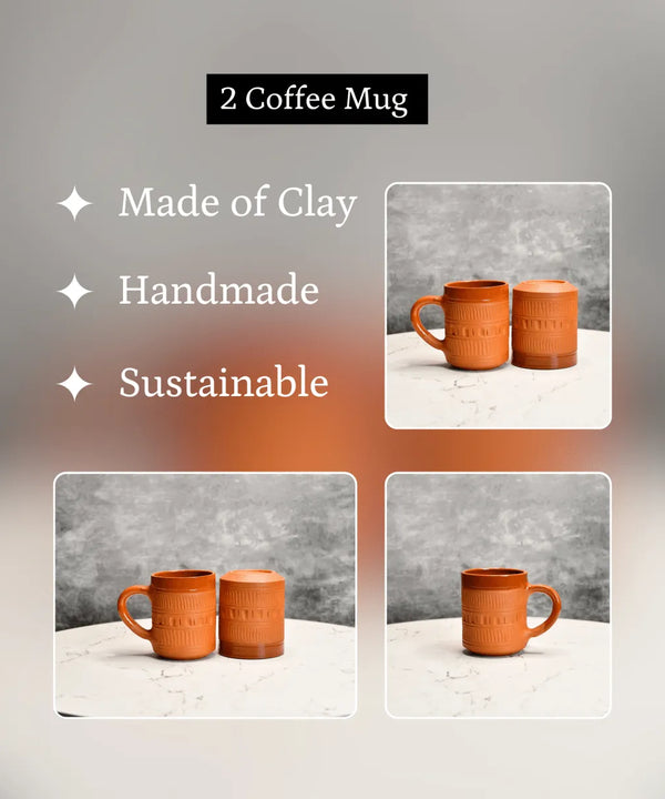 Sowpeace Traditional Terracotta Coffee Mugs (Set of 2) | Handcrafted Brown Tea & Coffee Cups for Gifting & Daily Use — image 4