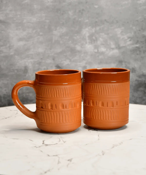 Sowpeace Traditional Terracotta Coffee Mugs (Set of 2) | Handcrafted Brown Tea & Coffee Cups for Gifting & Daily Use — main view