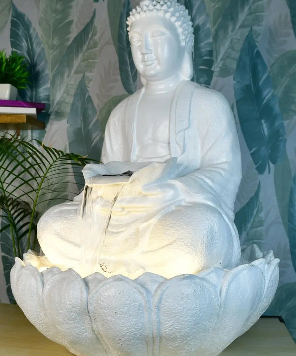 Sowpeace White Buddha Water Fountain – Elegant Buddha Sitting Waterfall for Tranquil Home Decor & Gifts — main view