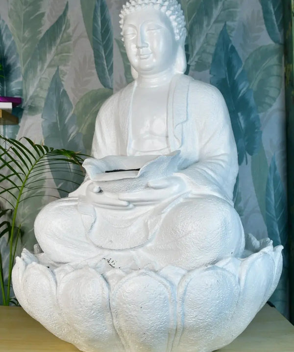 Sowpeace White Buddha Water Fountain – Elegant Buddha Sitting Waterfall for Tranquil Home Decor & Gifts — image 4