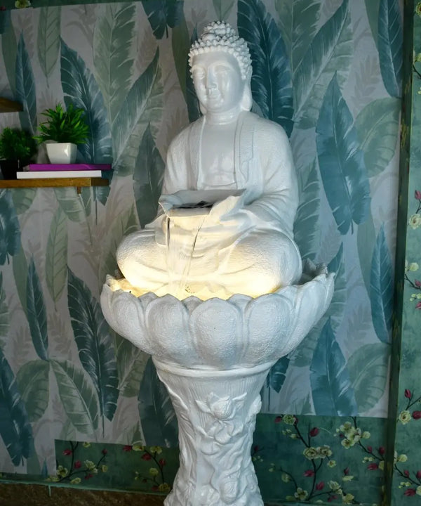 Sowpeace White Buddha Water Fountain – Elegant Buddha Sitting Waterfall for Tranquil Home Decor & Gifts — image 3