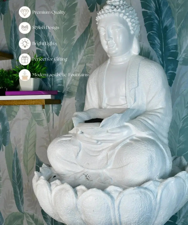 Sowpeace White Buddha Water Fountain – Elegant Buddha Sitting Waterfall for Tranquil Home Decor & Gifts — image 6