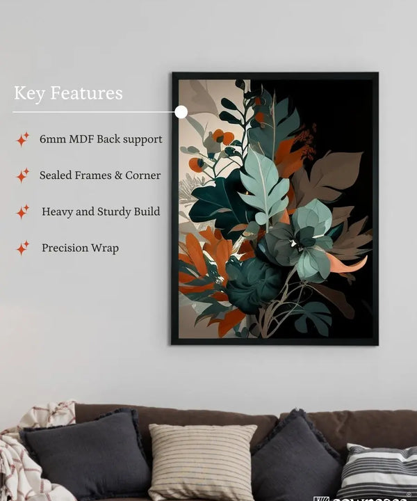 Sowpeace's Handcrafted Botanical Abstract Wall Art – Sea Green & Earth Black, Premium Indian-Inspired Decor — image 6