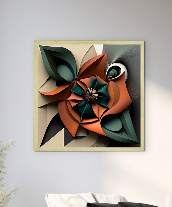 Sowpeace's Handcrafted Geometric Flower Abstract Art – Terracotta, Sea Green & Earth Black, Premium Indian Decor — image 4