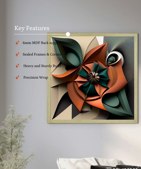 Sowpeace's Handcrafted Geometric Flower Abstract Art – Terracotta, Sea Green & Earth Black, Premium Indian Decor — image 6