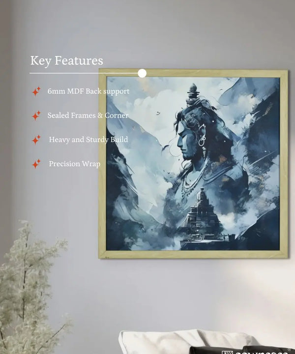Sowpeace's Handcrafted Masterpiece Lord Shiva Art – Premium Indian-Inspired Canvas Wall Print for Spiritual and Elegant Home Decor — image 5