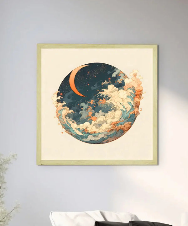 Sowpeace's Handcrafted Moon Over Earth Line Art – Premium Indian-Inspired Canvas Print for Contemporary Home Decoration — image 4