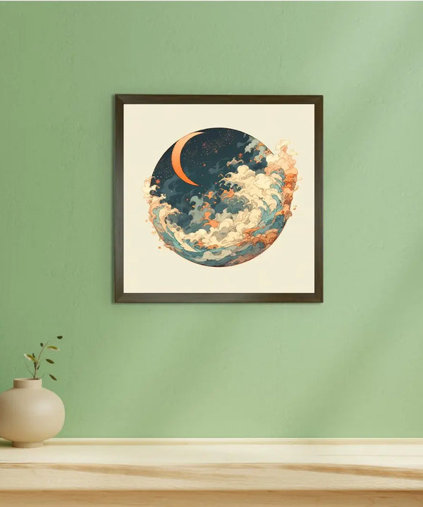 Sowpeace's Handcrafted Moon Over Earth Line Art – Premium Indian-Inspired Canvas Print for Contemporary Home Decoration — image 3