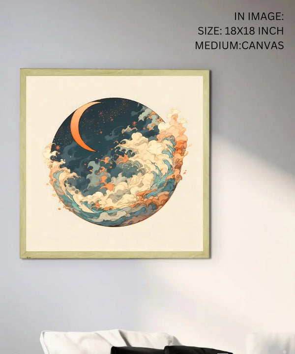 Sowpeace's Handcrafted Moon Over Earth Line Art – Premium Indian-Inspired Canvas Print for Contemporary Home Decoration — image 5