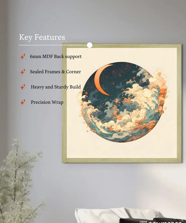 Sowpeace's Handcrafted Moon Over Earth Line Art – Premium Indian-Inspired Canvas Print for Contemporary Home Decoration — image 6