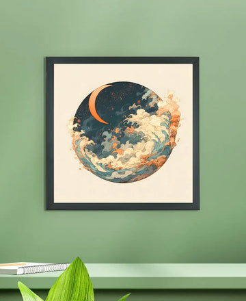Sowpeace's Handcrafted Moon Over Earth Line Art – Premium Indian-Inspired Canvas Print for Contemporary Home Decoration — alternate view