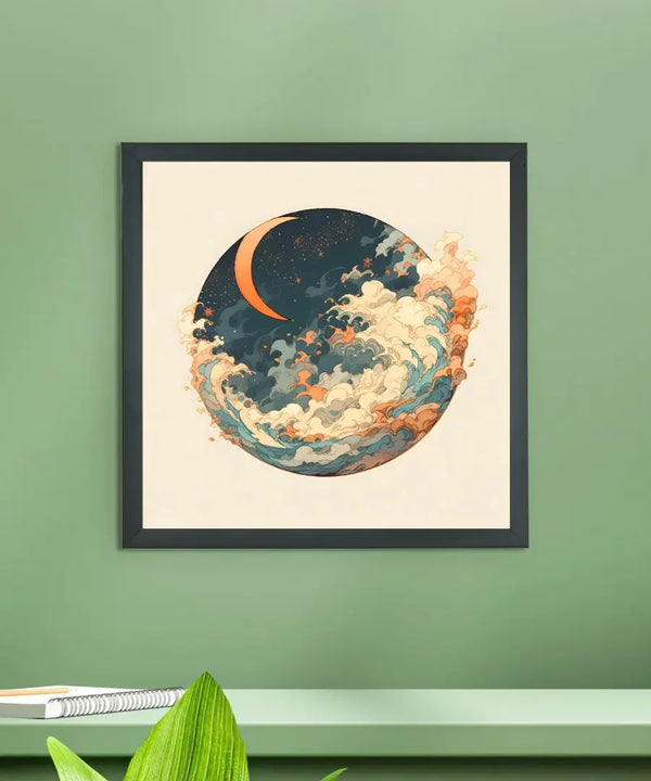 Sowpeace's Handcrafted Moon Over Earth Line Art – Premium Indian-Inspired Canvas Print for Contemporary Home Decoration — image 2