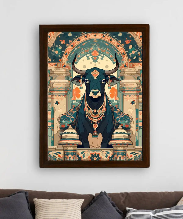 Sowpeace's Handcrafted Pichwai Cow Art with Hindu Mythology – Premium Indian-Inspired Canvas Wall Print for Traditional Home Decor — image 3