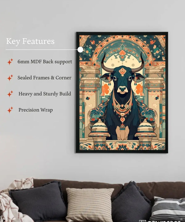 Sowpeace's Handcrafted Pichwai Cow Art with Hindu Mythology – Premium Indian-Inspired Canvas Wall Print for Traditional Home Decor — image 6