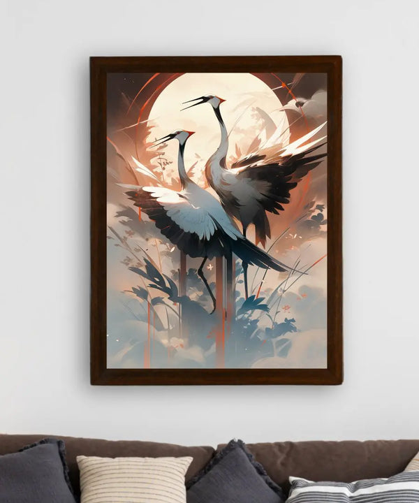 Sowpeace's Handcrafted Sarus Crane Abstract Sky Wall Art – Premium Set of 2, Indian-Inspired Canvas Prints for Modern Home Decor — image 3