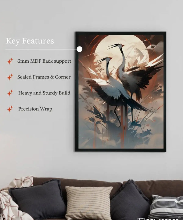 Sowpeace's Handcrafted Sarus Crane Abstract Sky Wall Art – Premium Set of 2, Indian-Inspired Canvas Prints for Modern Home Decor — image 6