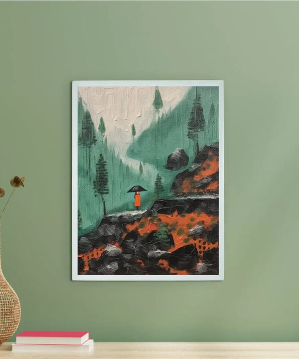 Sowpeace's Handcrafted Vaishno Devi Nordic Rain Abstract Art – Premium Indian-Inspired Canvas Print for Elegant Home Decor — main view