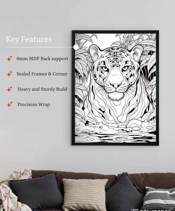 Stripes of Serenity: Sowpeace Handcrafted Tiger Wall Art – Premium Indian-Inspired Canvas Print for Elegant Home Decor — image 6