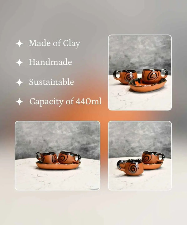 Terracotta Floral Cup Set: Artistic Home Decor and Kitchenware — image 3