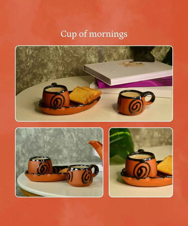 Terracotta Floral Cup Set: Artistic Home Decor and Kitchenware — image 4