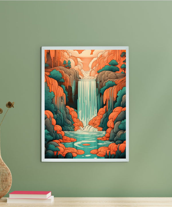 Sowpeace's Handcrafted Boho Day-Night Waterfall Line Art – Premium Set of 2, Indian-Inspired Canvas Prints — main view