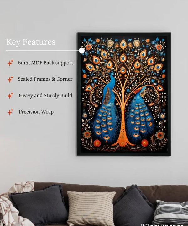 Twin Flames: Handcrafted Enchanting Peacock Print – Premium Indian-Inspired Canvas Art for Modern Home Decoration — image 6